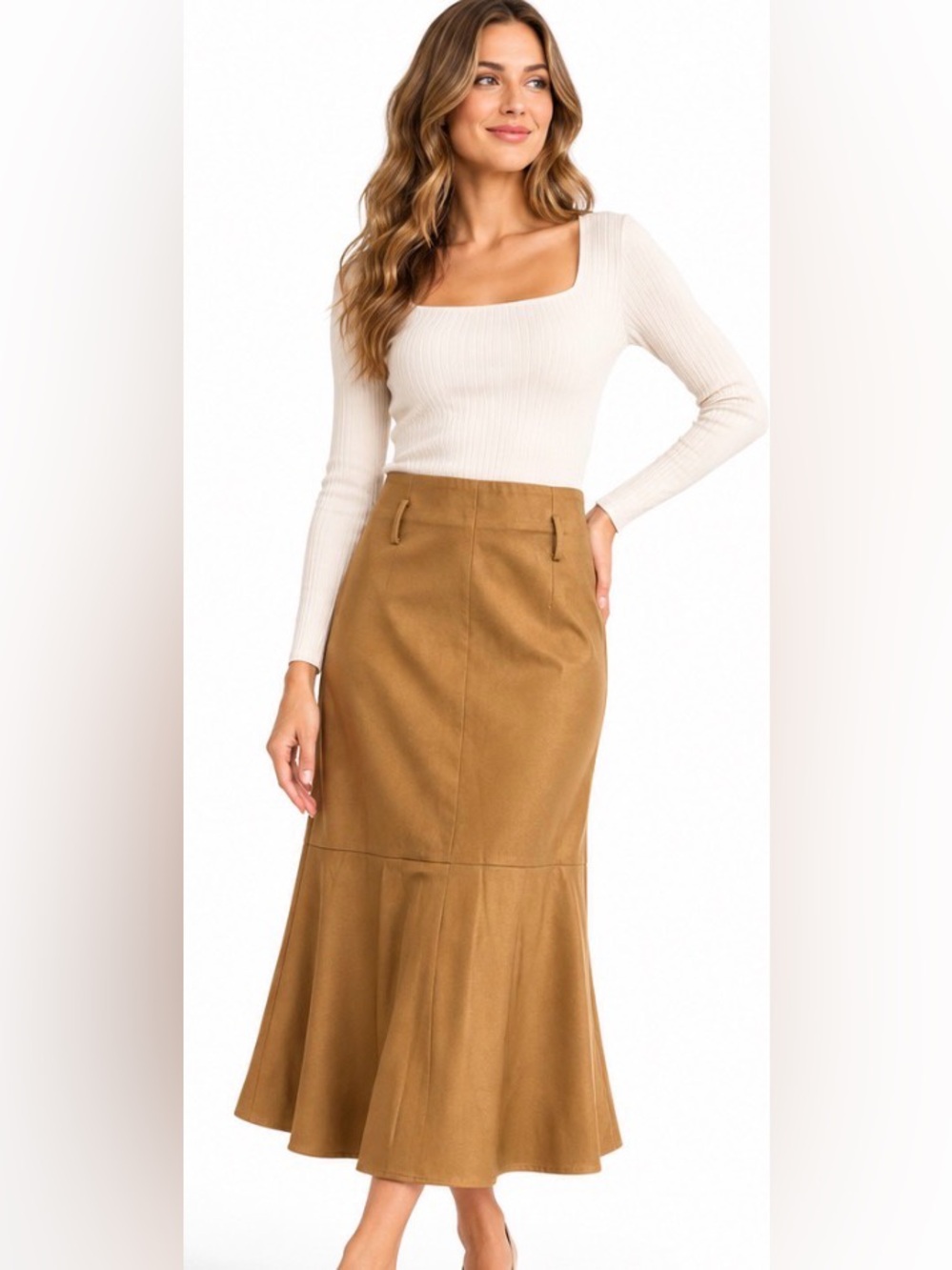 COMMENSE NWT Brown Minimalist Mermaid Maxi Skirt M Without Belt